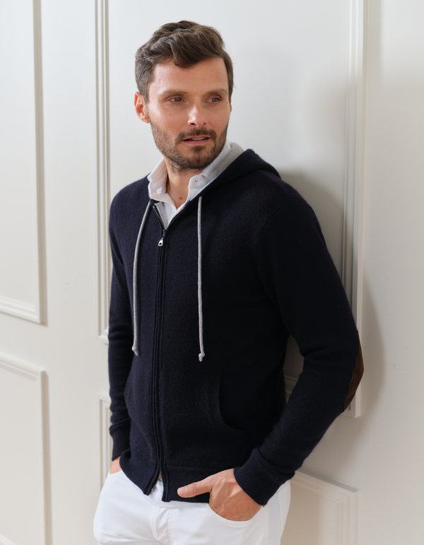 CASHMERE HOODIE WITH SUEDE ELBOW PATCH