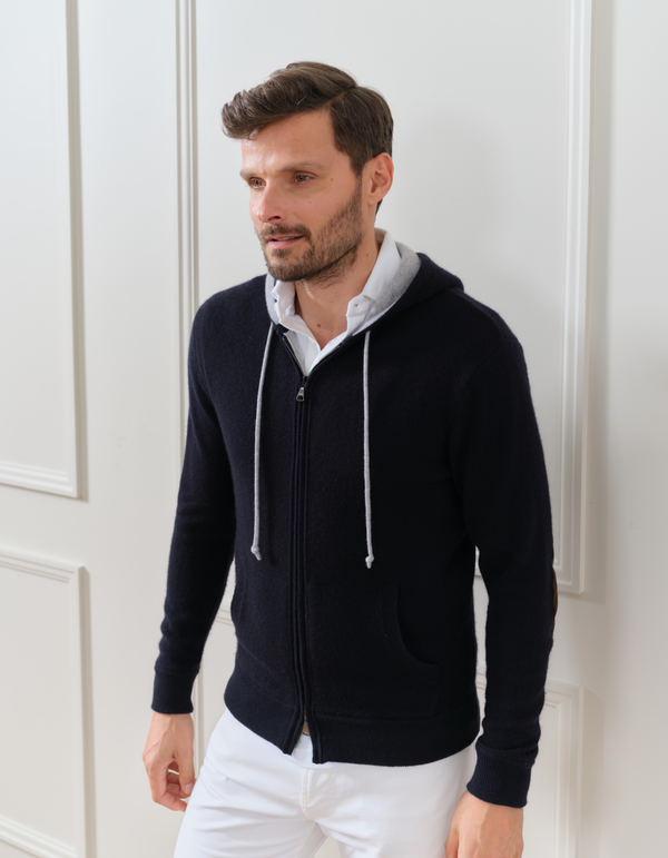 CASHMERE HOODIE WITH SUEDE ELBOW PATCH