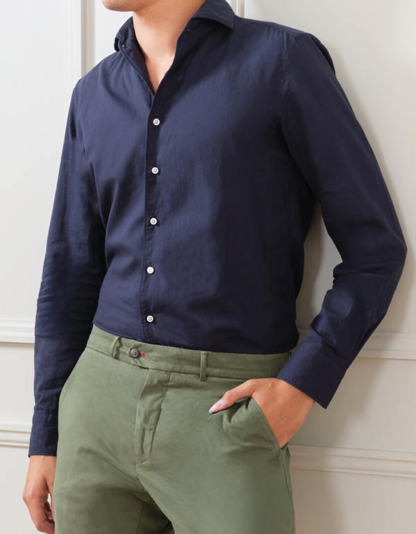 LUXURY FEATHER WEIGHT SOLID FLANNEL ONE PIECE SPREAD COLLAR SHIRT