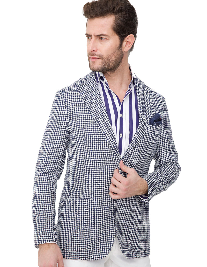 LINEN BLEND HOUNSTOOTH 2 BUTTON BLAZER