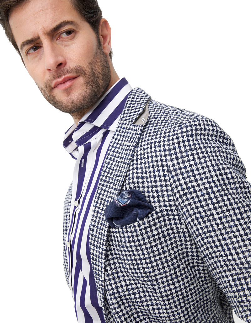 LINEN BLEND HOUNSTOOTH 2 BUTTON BLAZER