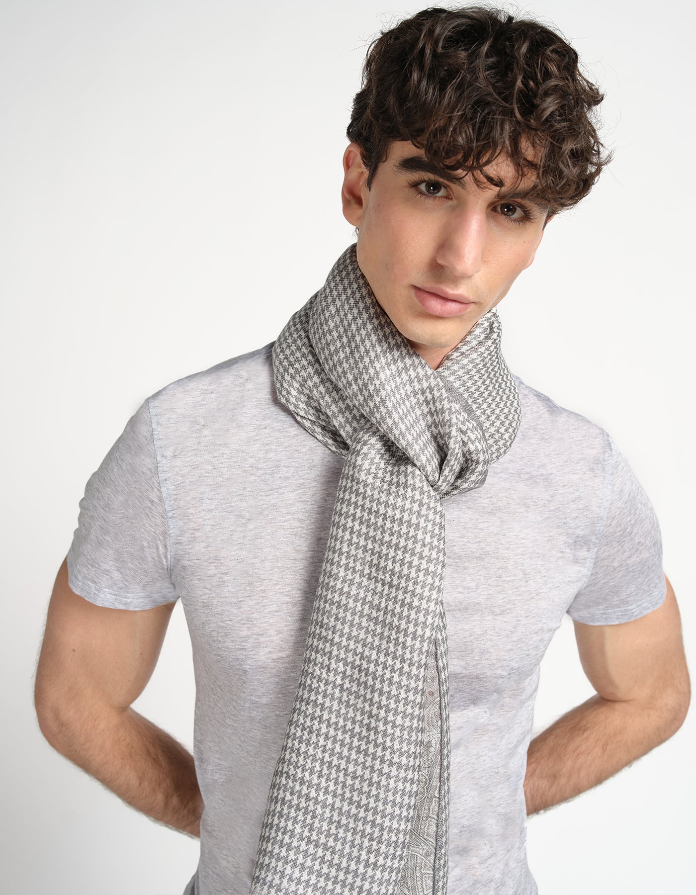 Paisley/Houndstooth Linen Silk Scarf