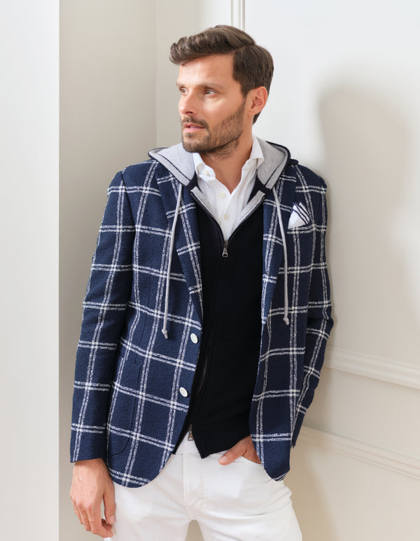 DOUBLE WINDOWPANE BOUCLE BLAZER