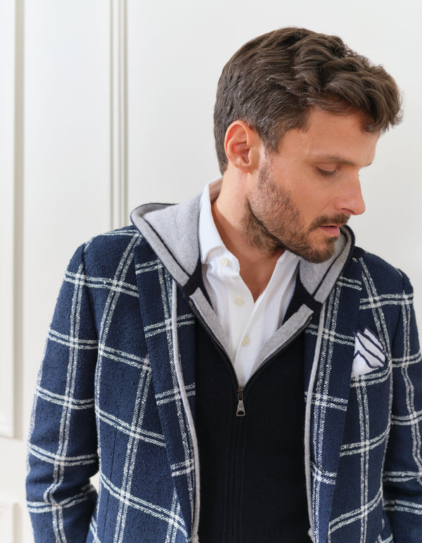 DOUBLE WINDOWPANE BOUCLE BLAZER