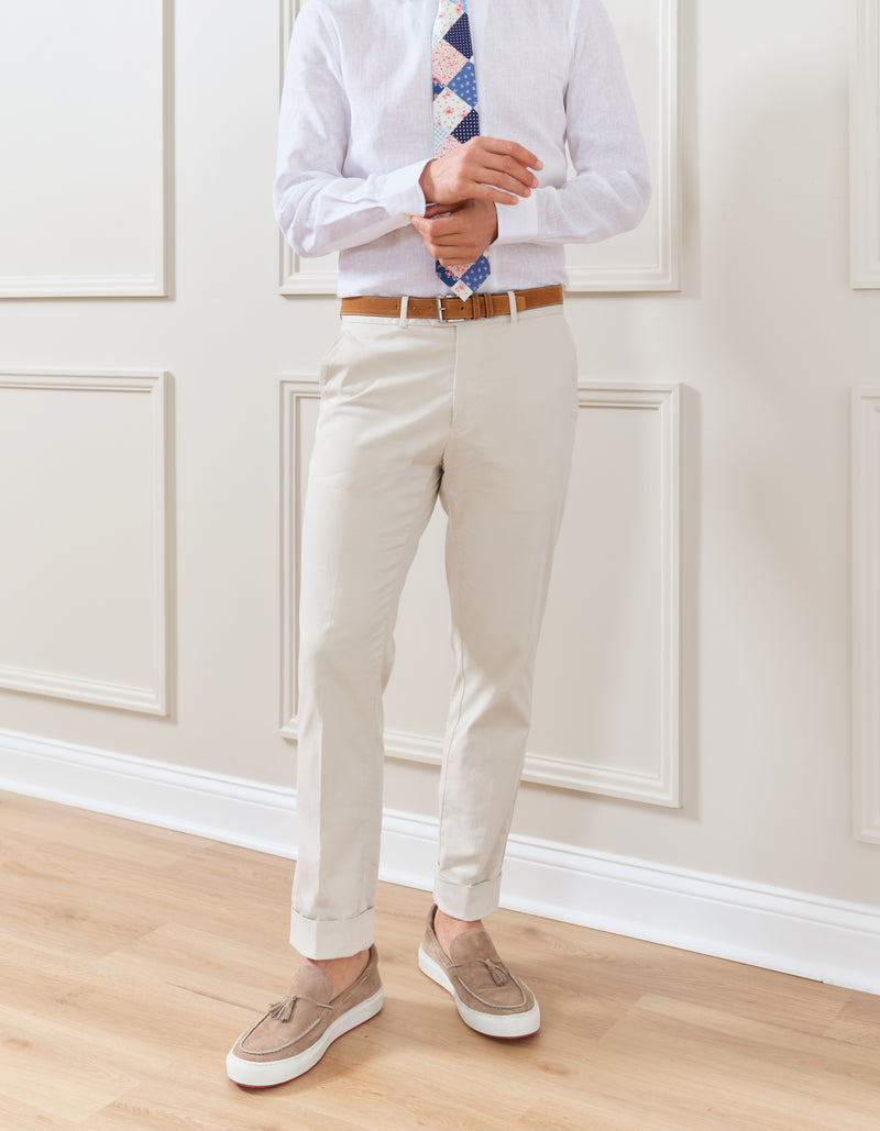 GARMENT DYED SATEEN PLAIN FRONT PANTS