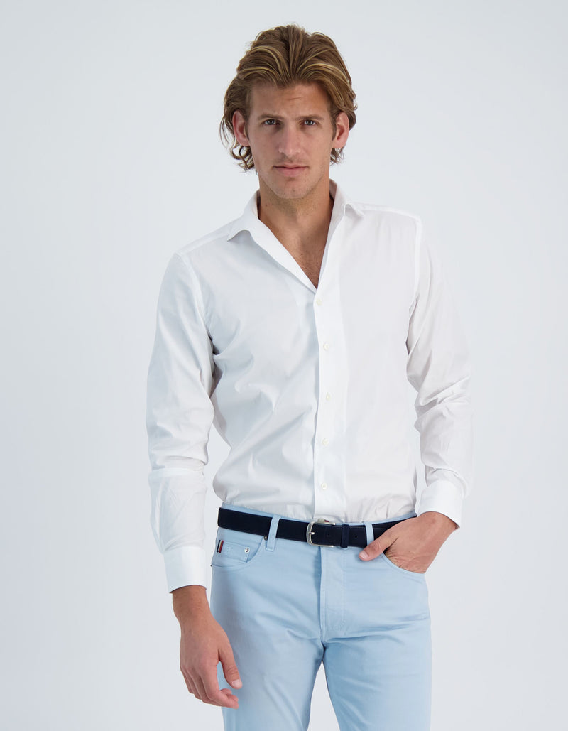 STRETCH POPLIN SOLID SPREAD COLLAR SHIRT