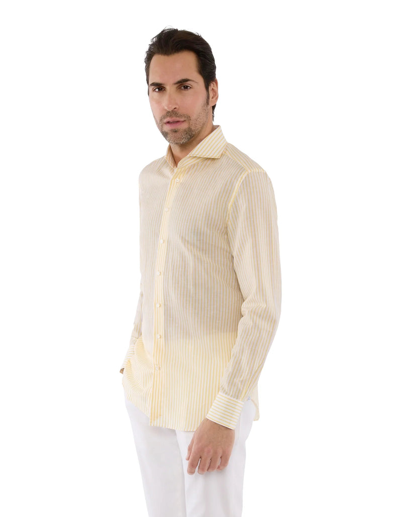 HANDMADE LINEN COTTON ONE PIECE SPREAD COLLAR SHIRT