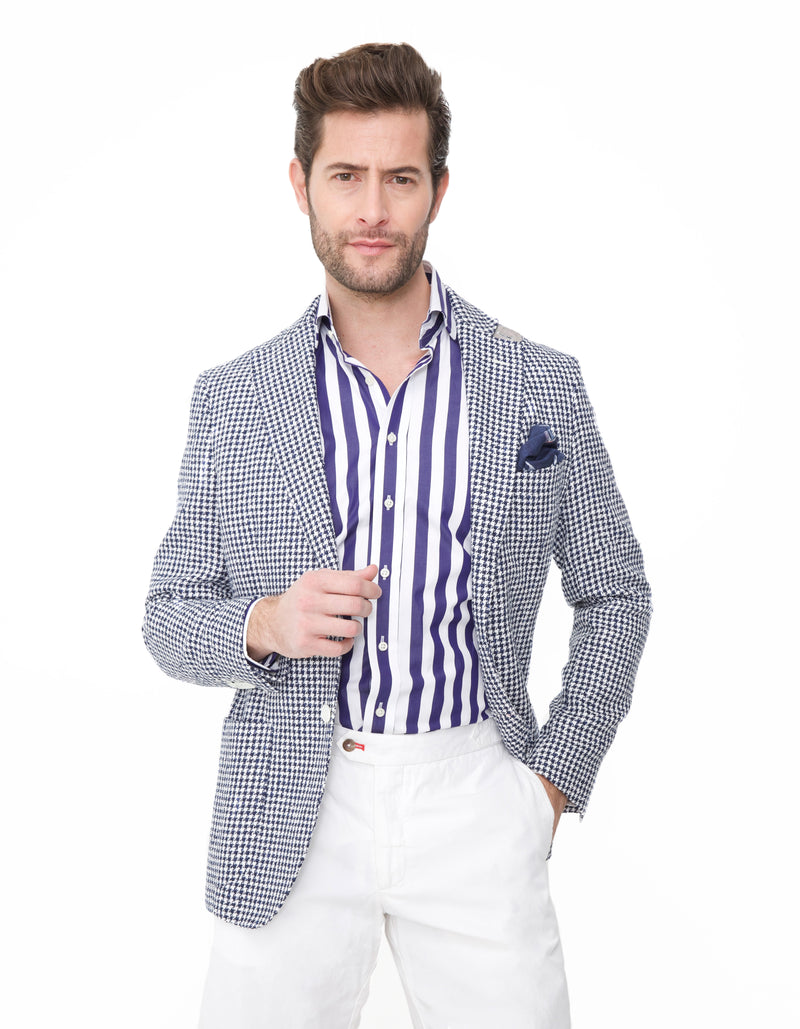 LINEN BLEND HOUNSTOOTH 2 BUTTON BLAZER