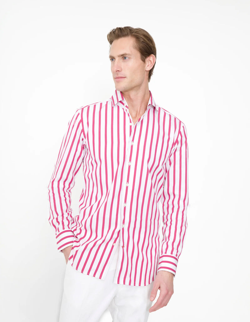 ORGANIC COTTON POPLIN STRIPE ONE PIECE SPREAD COLLAR SHIRT