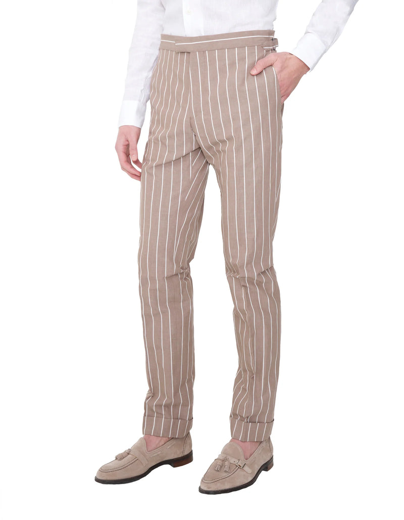 STRIPE COTTON LINEN SIDE TAB PANT