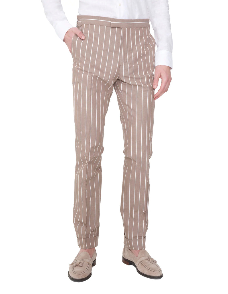 STRIPE COTTON LINEN SIDE TAB PANT