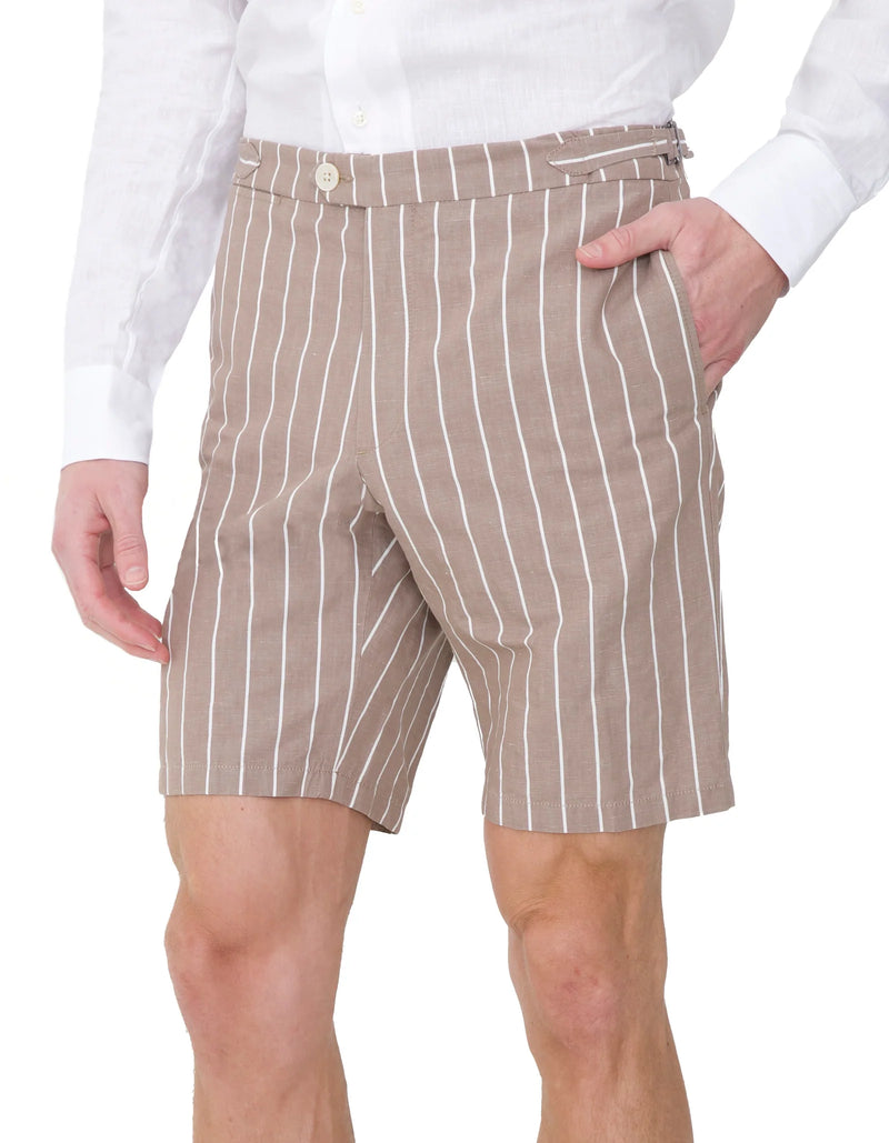 SLIMT FIT COTTON LINEN STRIPE CANNET SHORTS