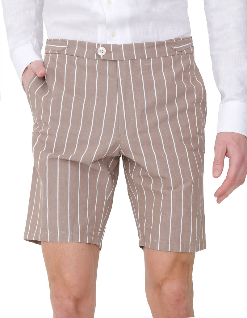 SLIMT FIT COTTON LINEN STRIPE CANNET SHORTS