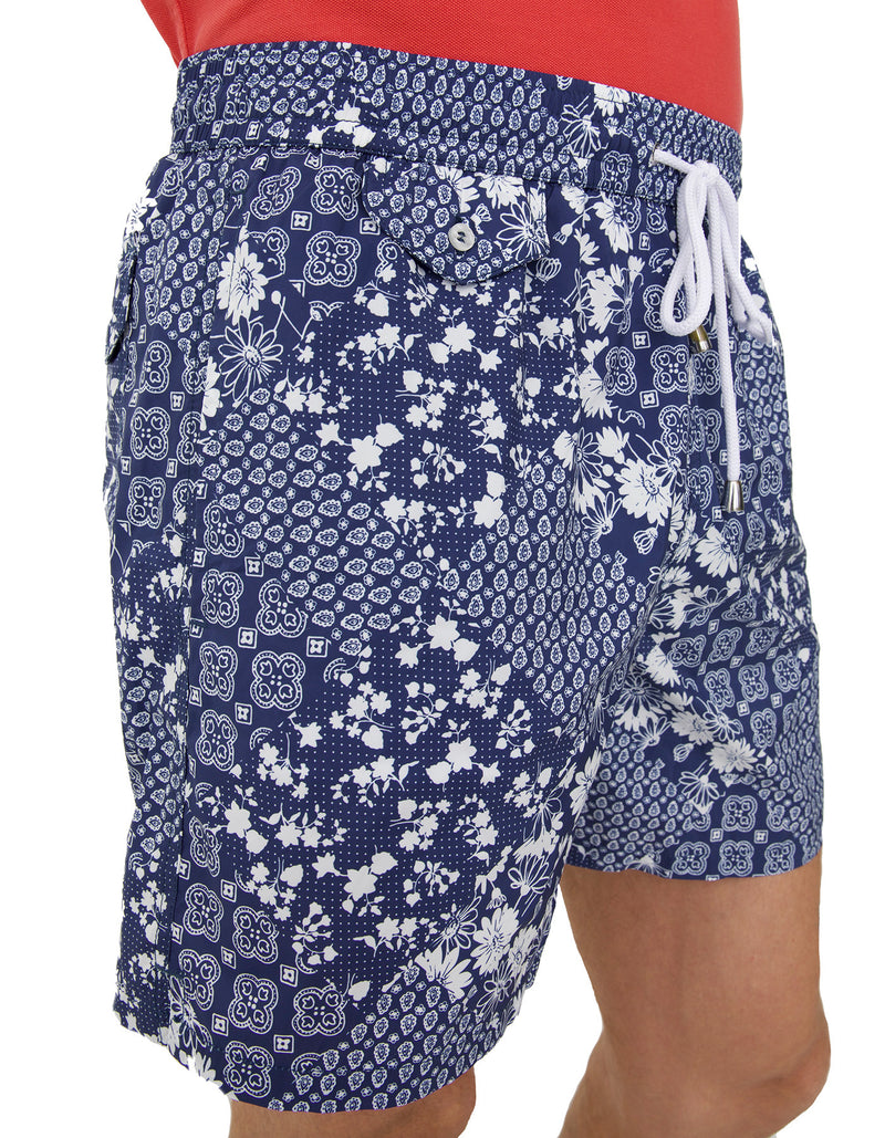 PRINTED PATCHWORK SWIM SHORTS