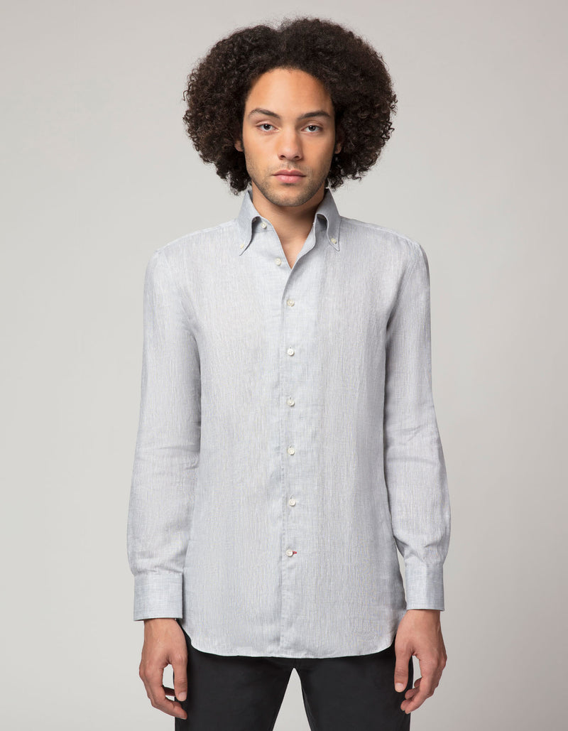 CREMIEUX GREY LUXURY LINEN BUTTON DOWN COLLAR SHIRT