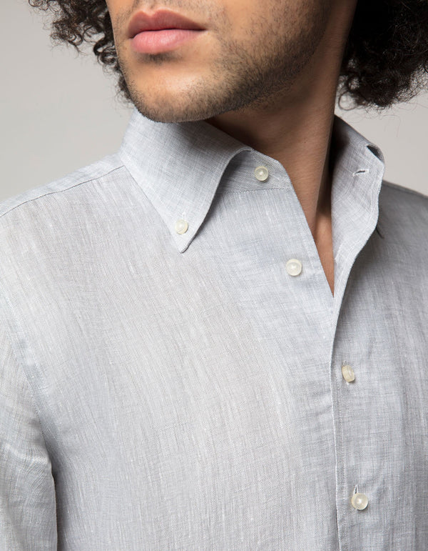 CREMIEUX GREY LUXURY LINEN BUTTON DOWN COLLAR SHIRT