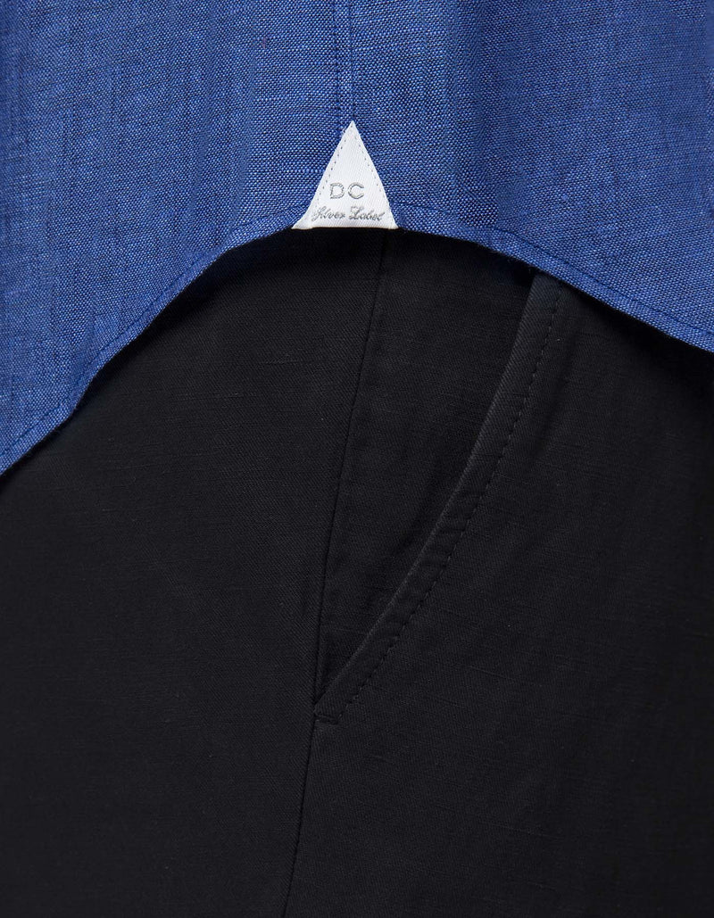 CREMIEUX DARK BLUE LUXURY LINEN BUTTON DOWN COLLAR SHIRT