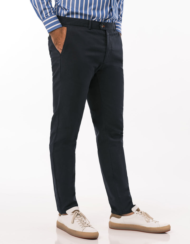 SLIM FIT GARMENT DYED COTTON LINEN CANVAS PANTS NAVY