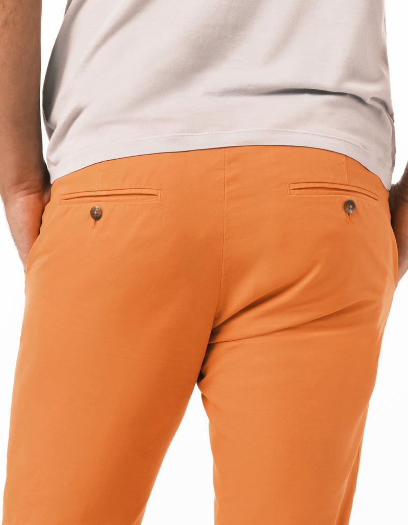 SLIM FIT GARMENT DYED COTTON LINEN CANVAS PANTS ORANGE