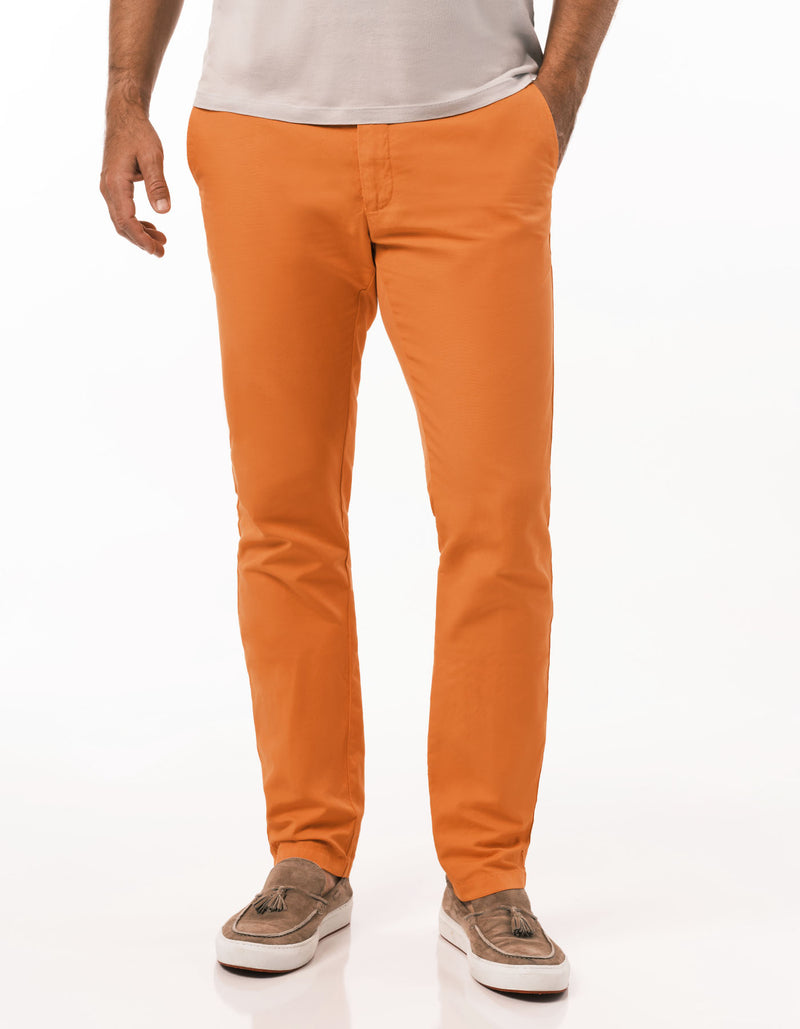 SLIM FIT GARMENT DYED COTTON LINEN CANVAS PANTS ORANGE