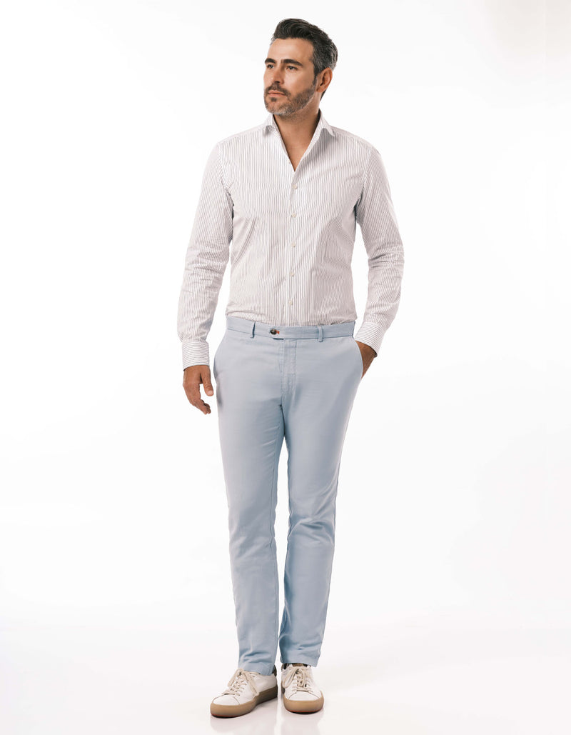 SLIM FIT GARMENT DYED COTTON LINEN CANVAS PANTS SKY BLUE