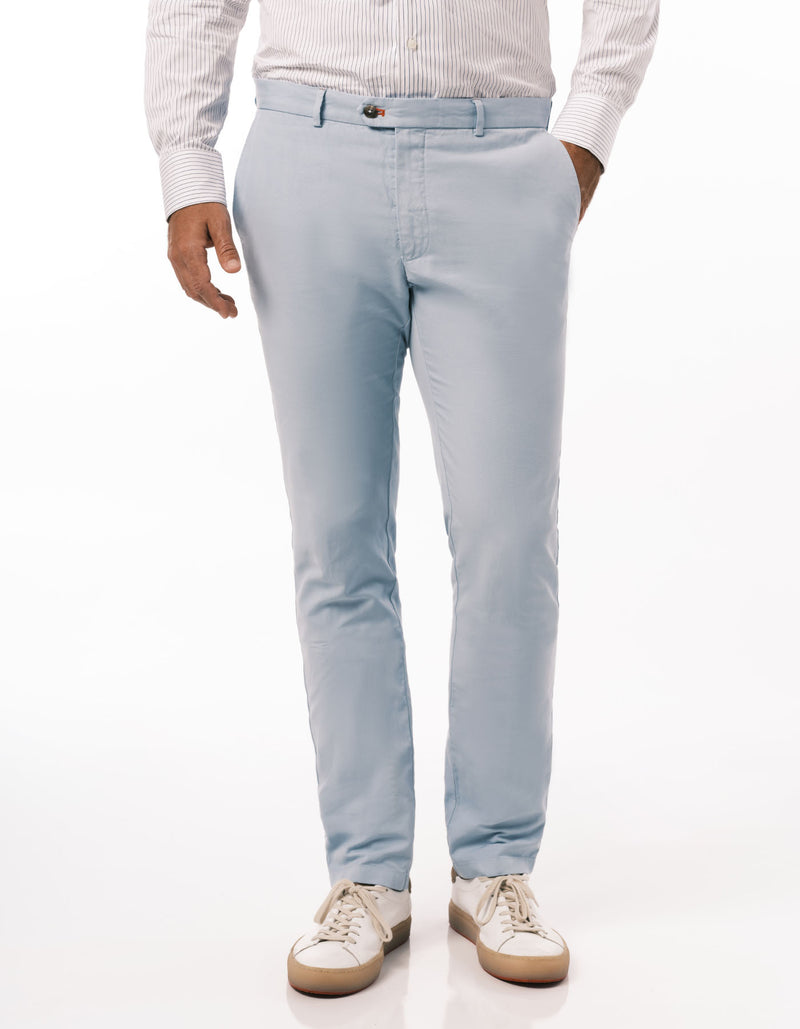 SLIM FIT GARMENT DYED COTTON LINEN CANVAS PANTS SKY BLUE