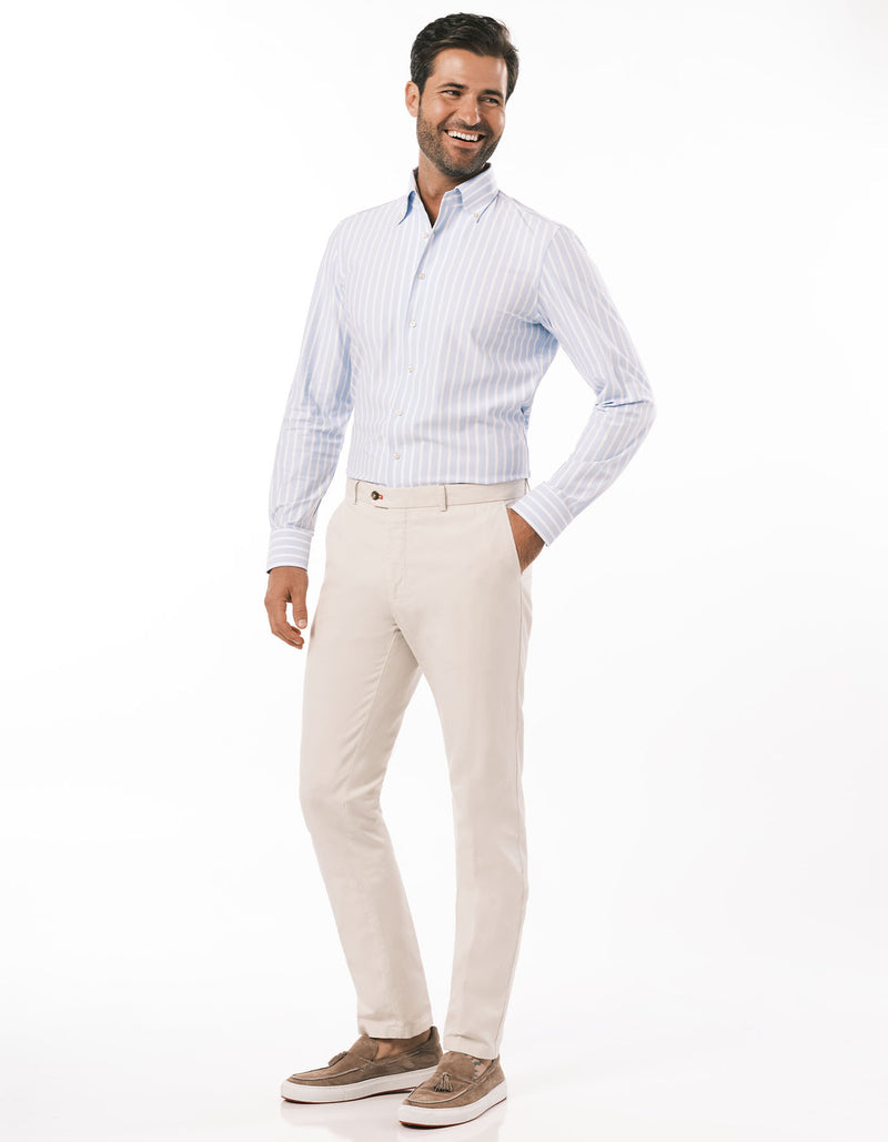 SLIM FIT GARMENT DYED COTTON LINEN CANVAS PANTS STONE