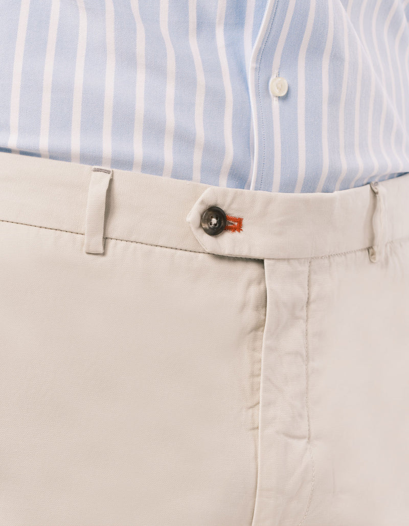 SLIM FIT GARMENT DYED COTTON LINEN CANVAS PANTS STONE