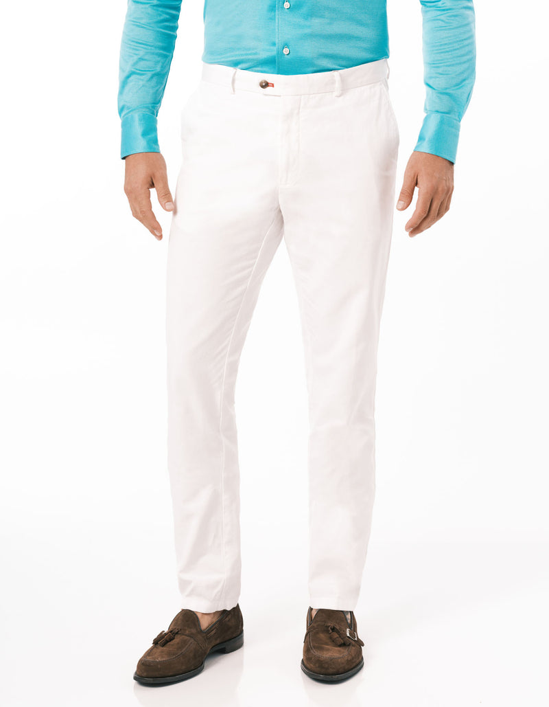SLIM FIT GARMENT DYED COTTON LINEN CANVAS PANTS WHITE