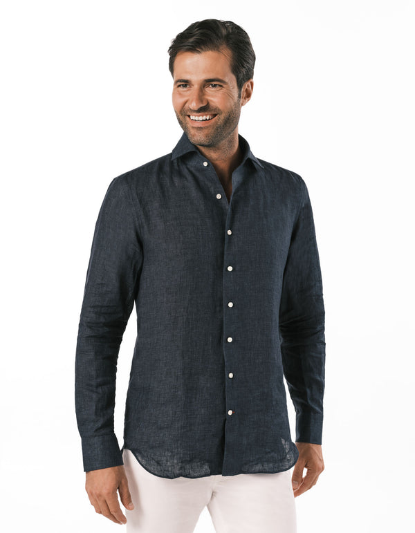 SAHARA WASHED LINEN SHIRT NAVY