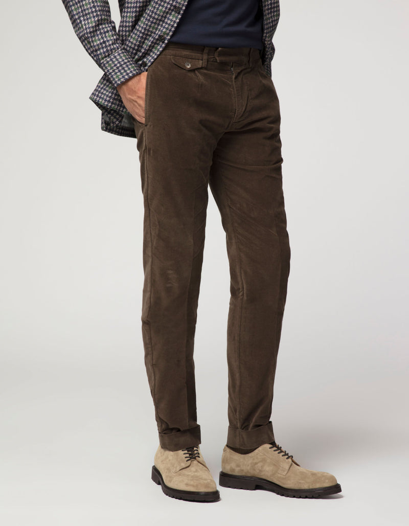 OLIVE MOLESKIN PLAIN-FRONT PANT