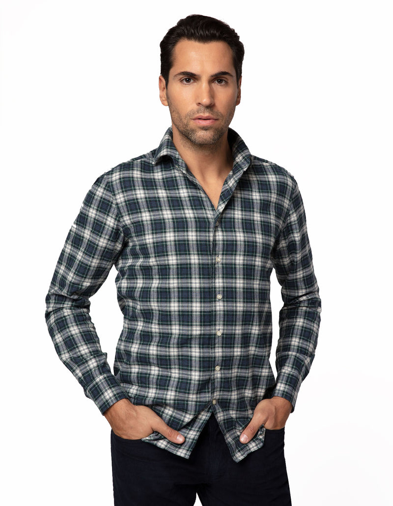 LUXURY TARTAN FLANNEL SPREAD COLLAR SHIRT