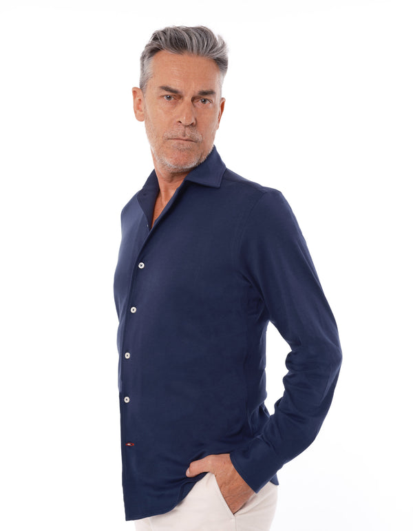 SUPIMA PIECE DYE INTERLOCK LONG SLEEVE SPREAD COLLAR SHIRT