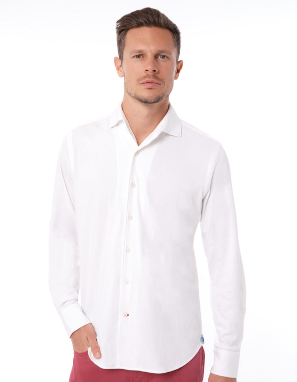 SUPIMA PIECE DYE INTERLOCK LONG SLEEVE SPREAD COLLAR SHIRT