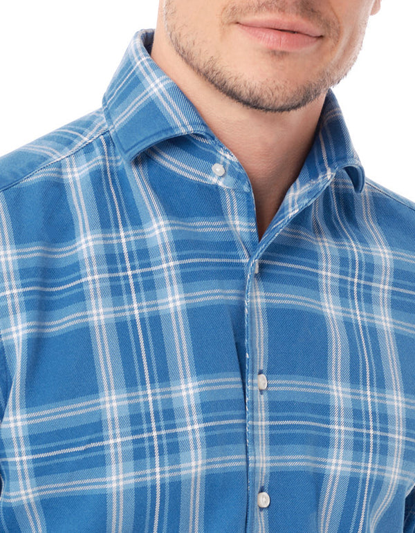 DENIM PLAID FLANNEL  ONE PIECE COLLAR SHIRT