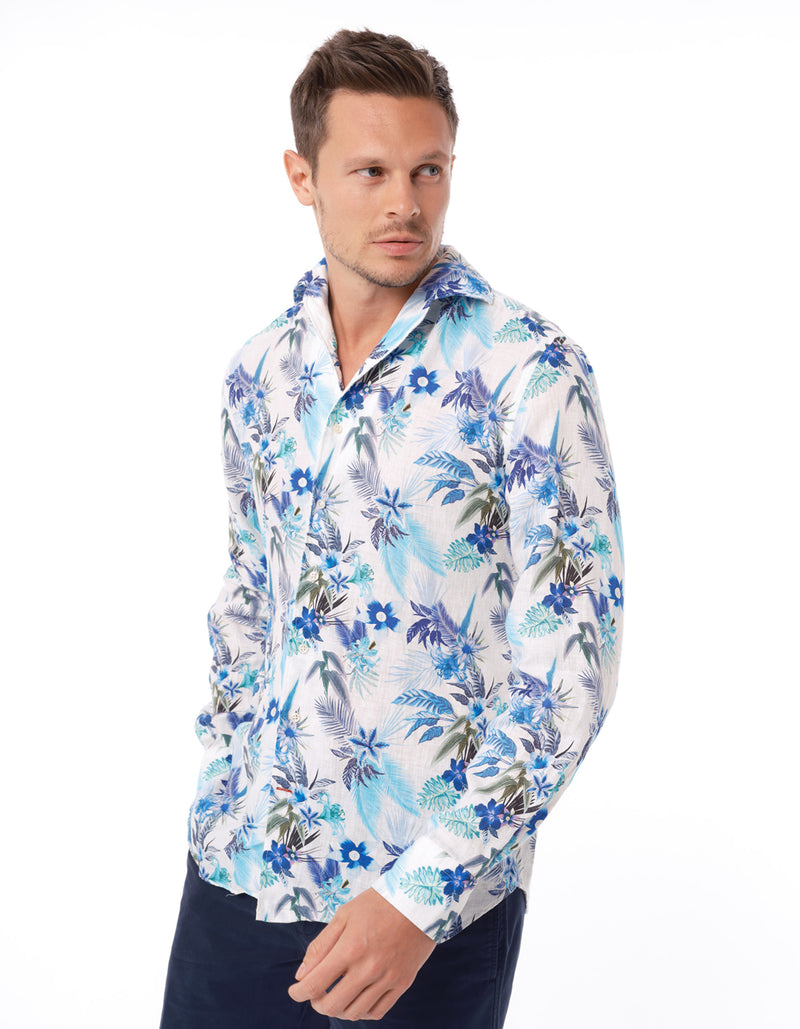 FLORAL LINEN SPREAD COLLAR SHIRT