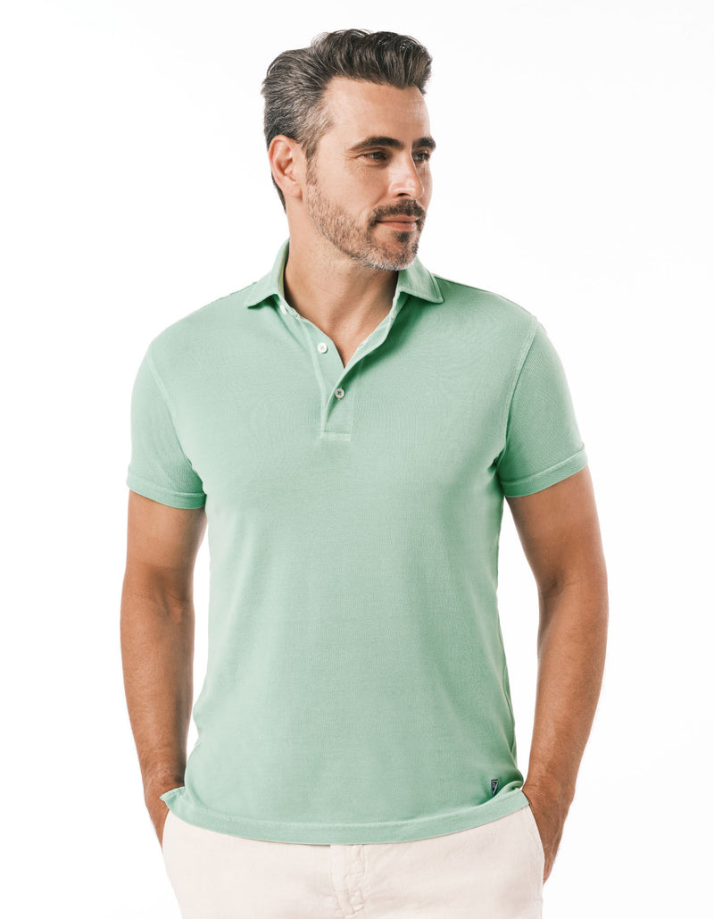 SUPIMA GARMENT DYED PIQUE POLO AQUA MARINE