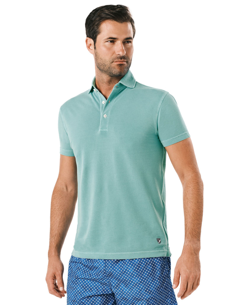 SUPIMA GARMENT DYED PIQUE POLO LIGHT AQUA