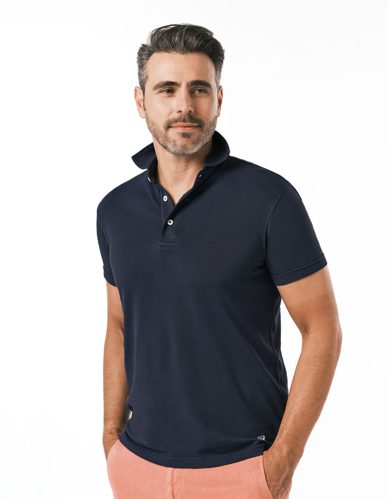 SUPIMA GARMENT DYED PIQUE POLO NAVY