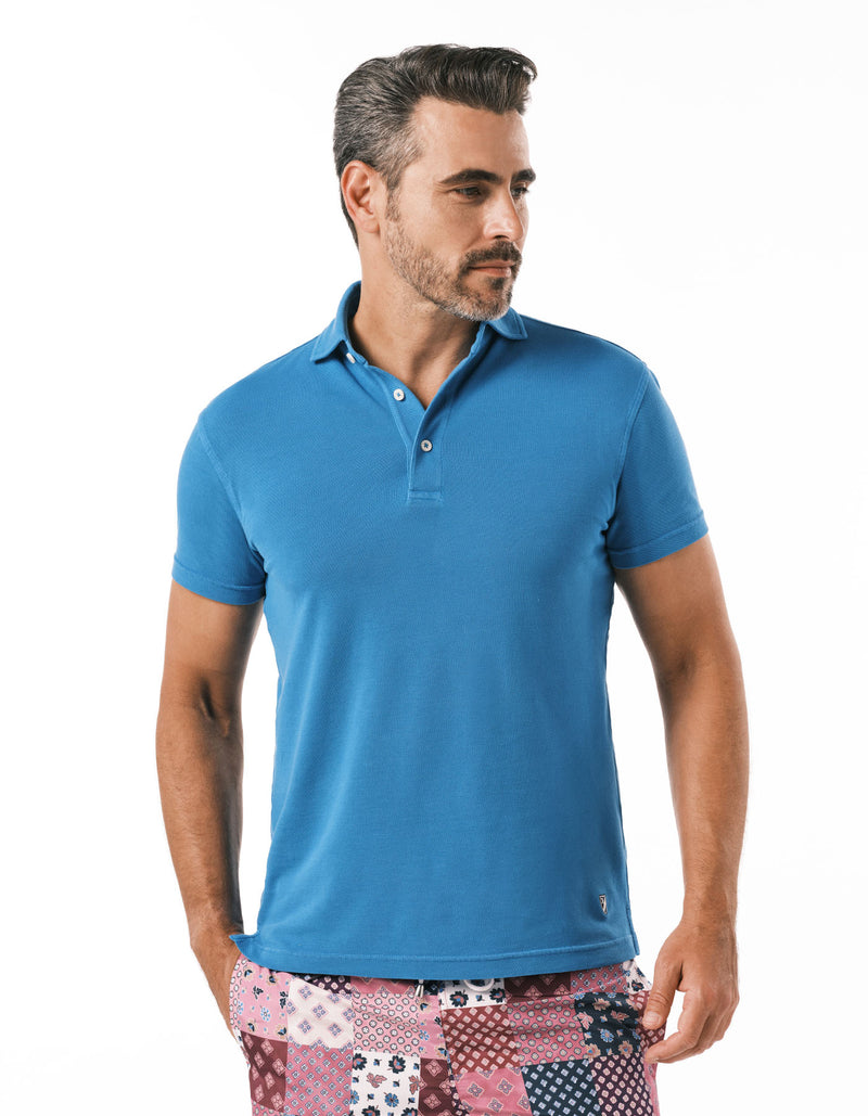 SUPIMA GARMENT DYED PIQUE POLO OCEAN BLUE