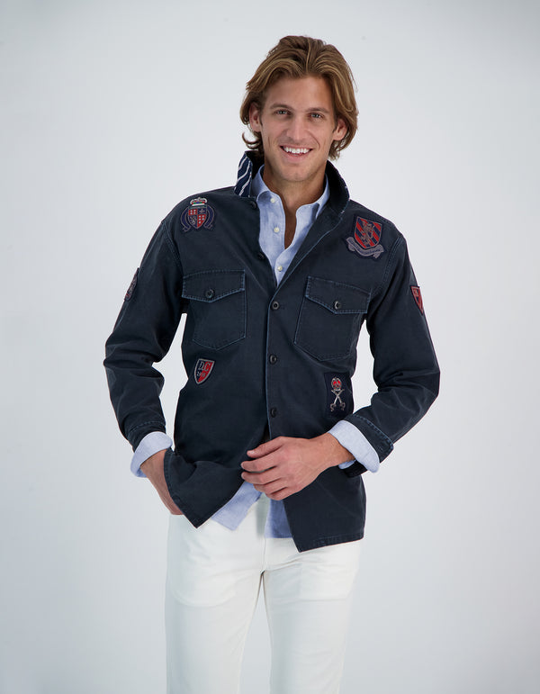 CANOPY SATEEN COTTON MILITARY BULLION PATCH SHIRT JACKET