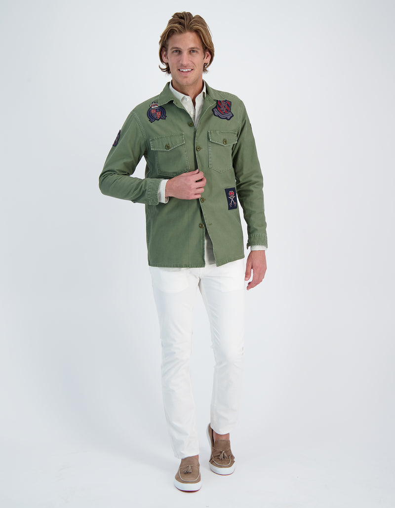 CANOPY SATEEN COTTON MILITARY BULLION PATCH SHIRT JACKET