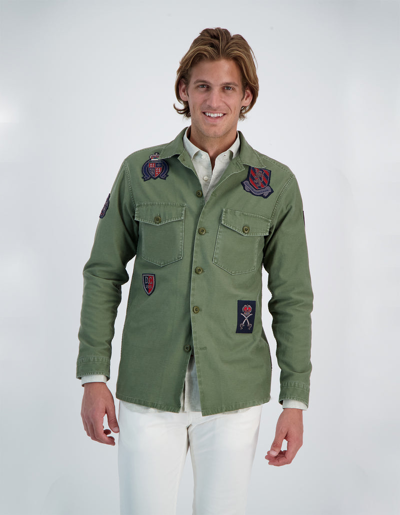 CANOPY SATEEN COTTON MILITARY BULLION PATCH SHIRT JACKET