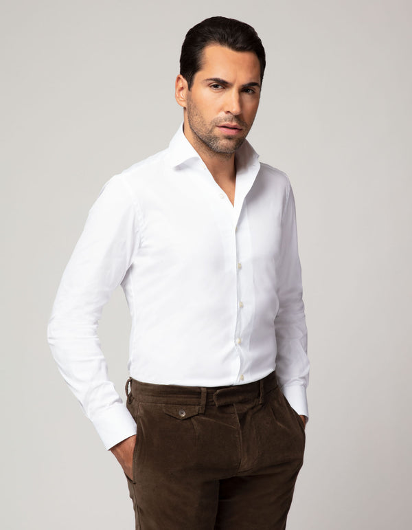 CREMIEUX LUXURY ORGANIC COTTON TWILL SPREAD COLLAR SHIRT  WHITE
