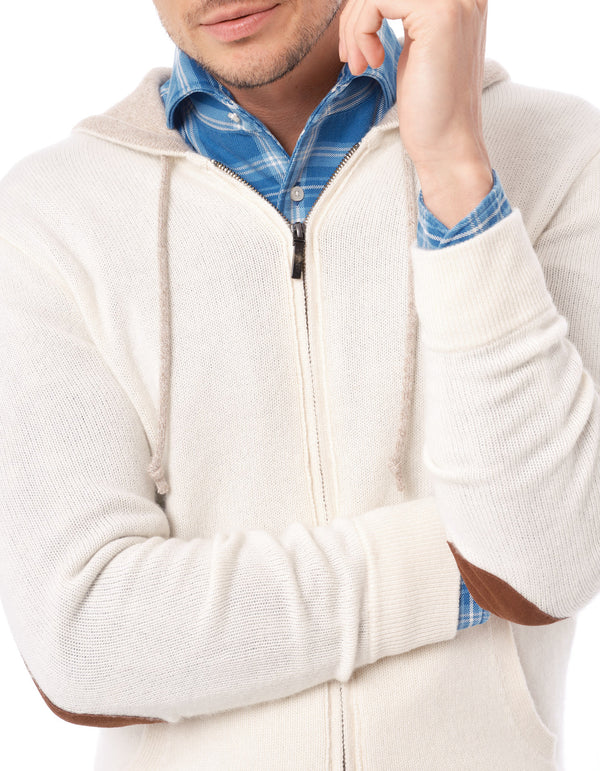100% CASHMERE HOODIE WITH SUEDE ELBOW PATCH