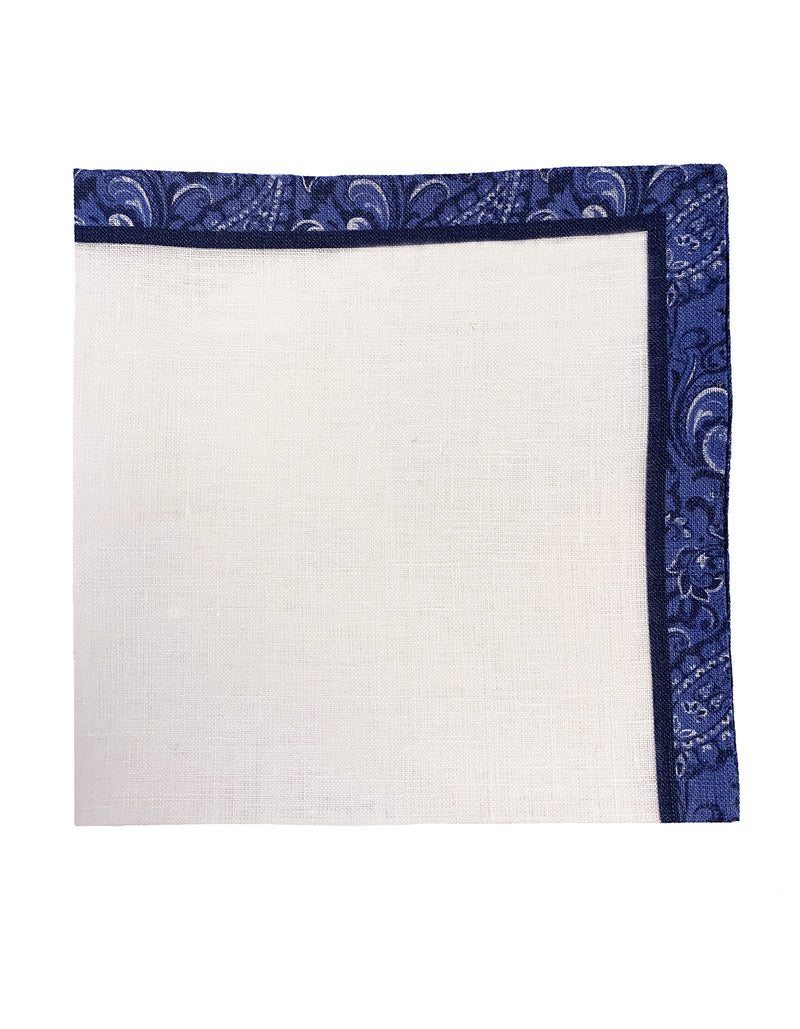 FAZZOLETTO LINEN POCKET SQUARE COLOR PAISLEY BORDER
