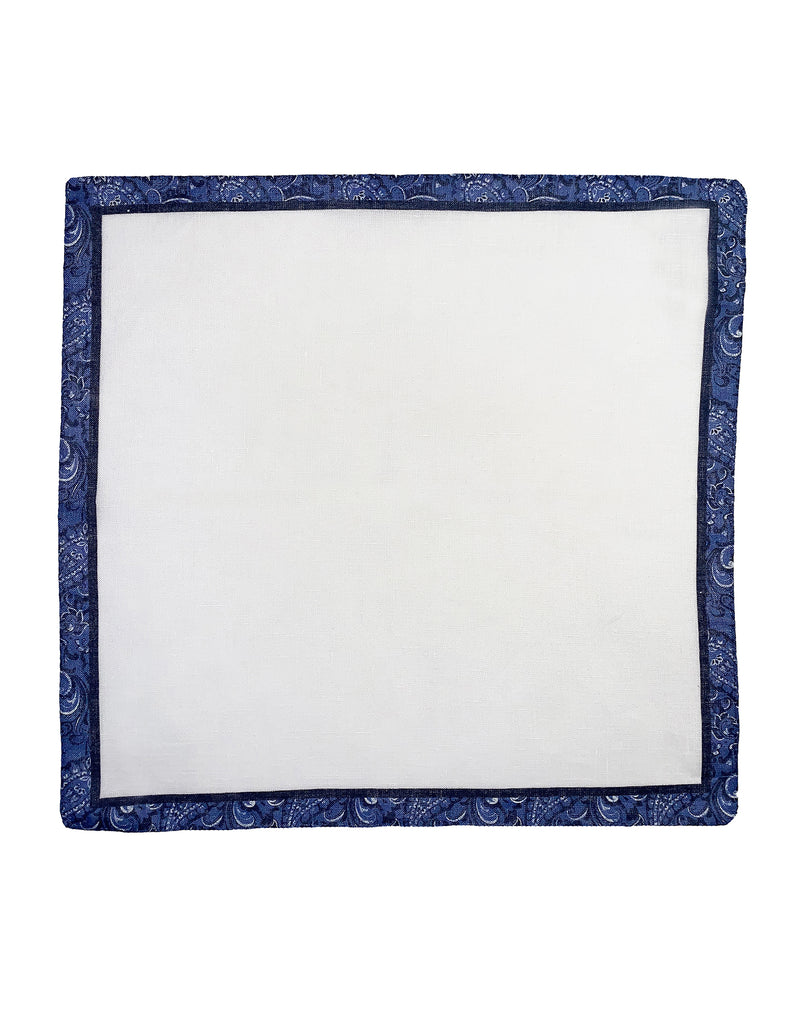 FAZZOLETTO LINEN POCKET SQUARE COLOR PAISLEY BORDER