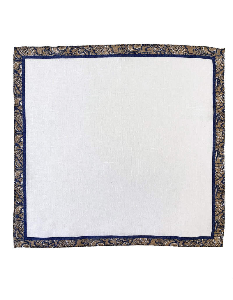 FAZZOLETTO LINEN POCKET SQUARE COLOR PAISLEY BORDER