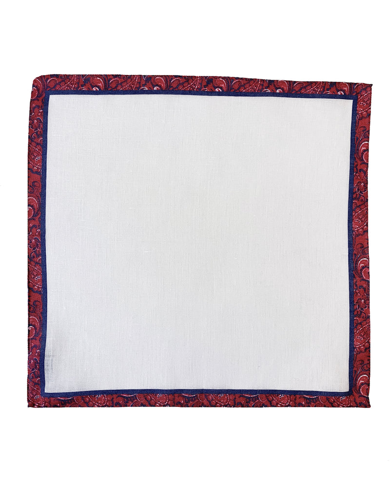 FAZZOLETTO LINEN POCKET SQUARE COLOR PAISLEY BORDER