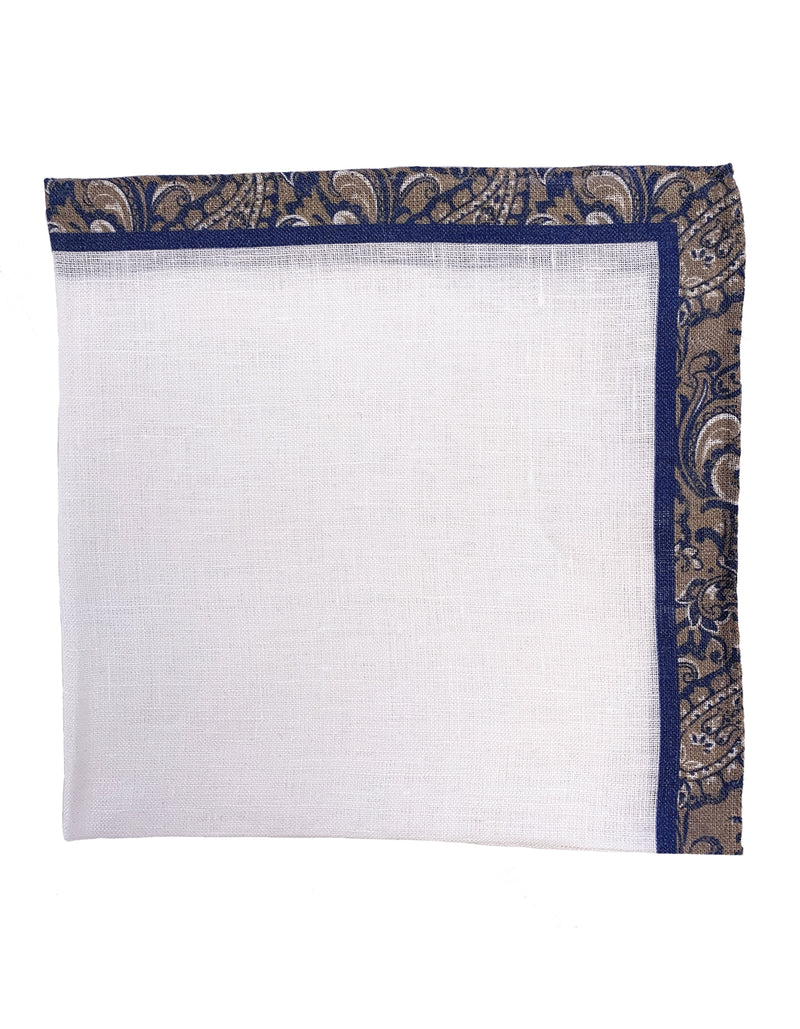 FAZZOLETTO LINEN POCKET SQUARE COLOR PAISLEY BORDER
